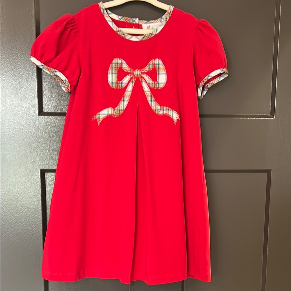 Red Dress with Plaid Bow Accent